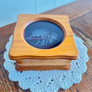 Mele Wooden jewelry Box with etched floral glass